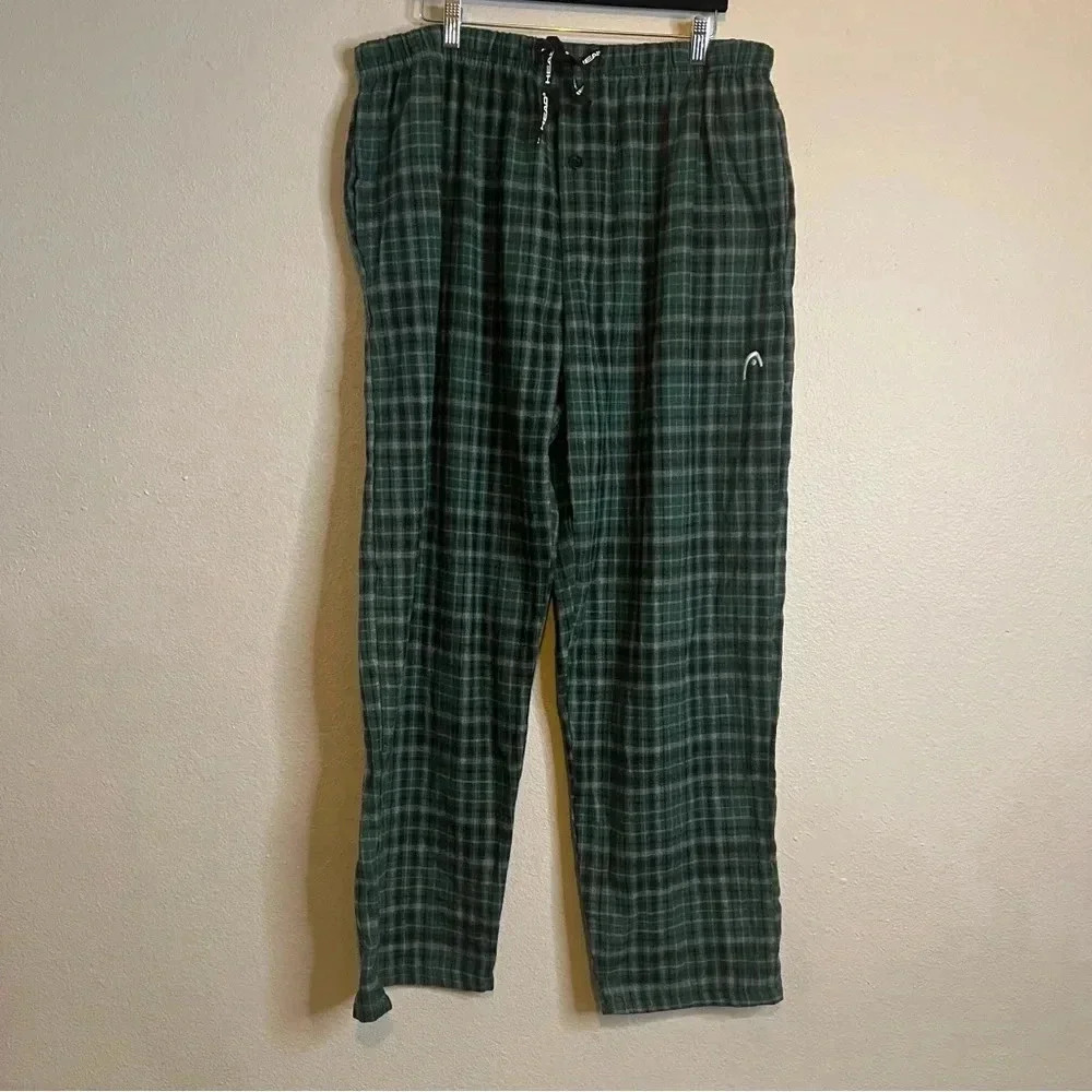 Head green plaid pajamas pants with drawstring and pockets size XL